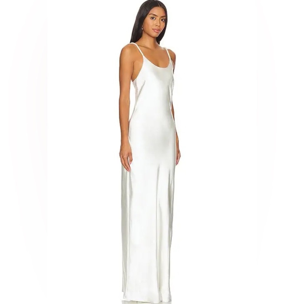 Solid & Striped X The Selena Satin Dress with Beaded Pearls Straps. Retail: $318 - Picture 5 of 7